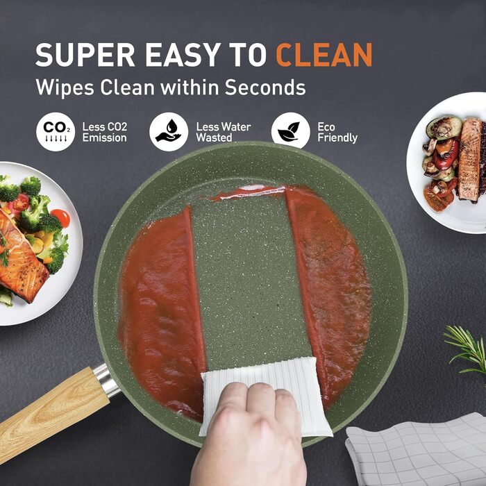 Набір каструль та сковорідок DishDelight 30 предметів з антипригарним покриттям з граніту. Набір каструль, сковорідок з кришками з термостійкого скла. Зелений колір.