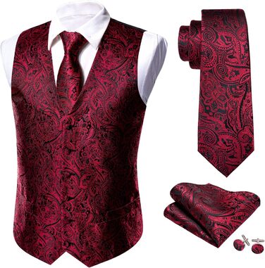 Жилет чоловічий Barry.Wang з принтом пейслі, шовковий жакард, комплект з краваткою, нагрудною хустинкою та запонками для весілля, смокінгу, прому