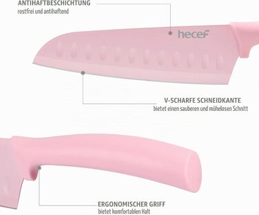 Набір кухонних ножів hecef (6 предметів) з захисними чохлами, пастельний райдужний колір, сталеві гострі леза з антипригарним покриттям та софт-тач ручками для м'яса та овочів, 33 см
