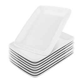 Набір Teller Rechteckig: 8 прямокутних сервіровочних тарілок з порцеляни, 23x14x2.8 см, білий колір, для буфетів, тортів, десертів, м'яса, антипасті, суші, салату, страви