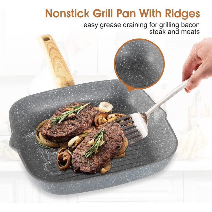 Набір посуду для індукційної плити 30 предметів синьо-сірого кольору з гранітним покриттям, антипригарні каструлі та сковороди