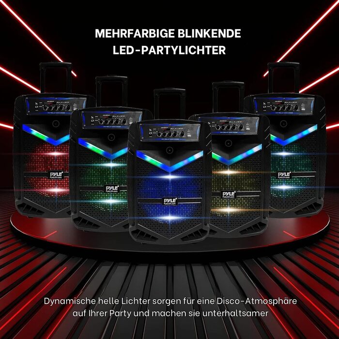 Pyle PA Bluetooth акустична система – караоке-машина з мікрофоном, 400W, 8” сабвуфер, світлодіодне підсвічування, USB/SD-радіо, функція запису