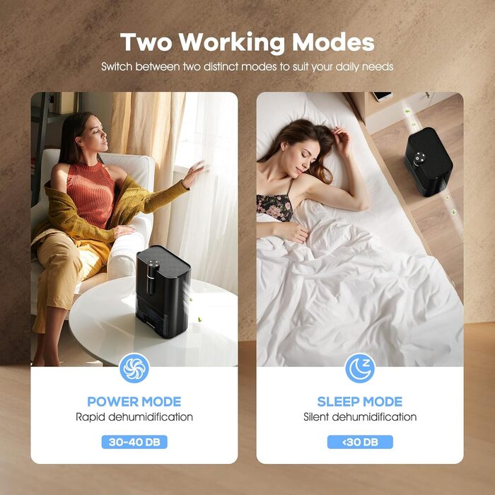 Електричний осушувач повітря для дому, 80м², 2500 мл, автоматичне відтанення, режим сну, захист від вологи та плісняви, для ванної кімнати/спальні, чорний
