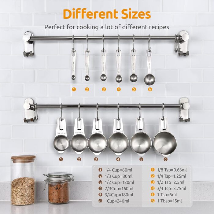 U-Taste Measuring Cups and Spoons, 12-Piece Set: 18/8 Stainless Steel Kitchen Metal Measuring Tools, Durable, Stackable Portion Cups and Spoons for Baking, Cooking Food Ingredients