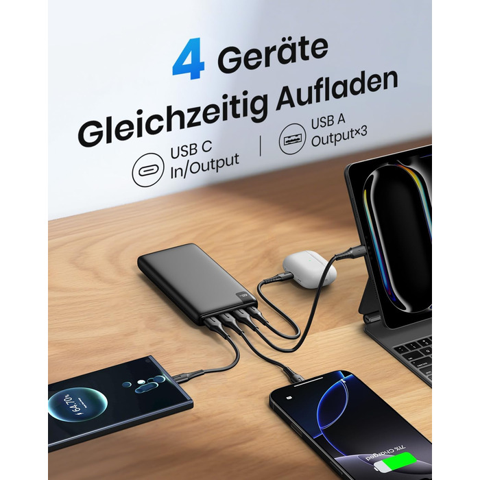 Powerbank 26800mAh з LED дисплеєм: швидка зарядка 22.5W, USB-C вхід/вихід, для смартфонів та планшетів