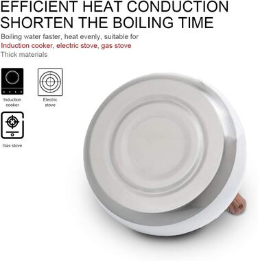 Чайник-свисток з нержавіючої сталі 3L, чайник для чаю та кави, сумісний з усіма плитами, білий