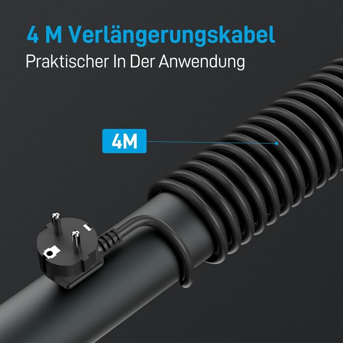 BEVA Розподільник розеток з прихованими роз'ємами 3680W/16A + захист від перенапруги 1050J + 2м кабель, 6 розеток + 3 USB-A + 1 USB-C (15W) з вимикачем, чорний