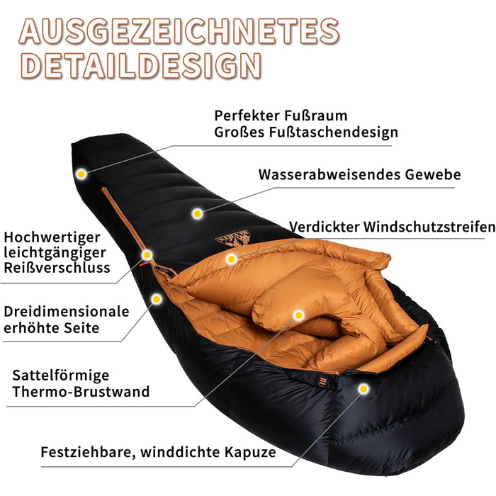 Спальний мішок зимовий, -24°C, чорний. Ultraleichter Mumien-Schlafsack для дорослих та підлітків, кемпінг, походи, трекінг