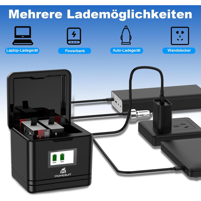 Акумулятор Homesuit Hero 12 1800mAh + LED зарядний пристрій USB-C (2 шт.) для GoPro Hero 12/11/10/9 Black