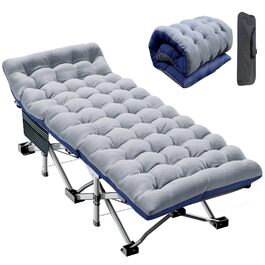Ліжко похідне складане Camping Bett з матрацом, сталевий каркас, 200 кг, 190x71x36 см, темно-сіре, для дому, саду, кемпінгу