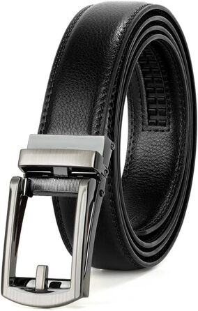 Чоловічий шкіряний ремінь JasGood з автоматичною пряжкою, 33 мм, для костюма, офісний та повсякденний (чорний, 145 см, обхват талії 116-130 см)