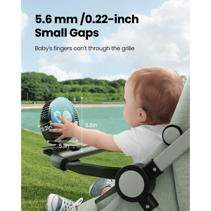 Портативний вентилятор Gaiatop на кліпсу, акумуляторний, компактний USB-вентилятор для столу, 3 швидкості, міні-вентилятор, чорний/блакитний (CF40)