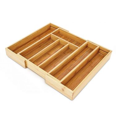 Relaxdays Bamboo Cutlery Box with Pull-out Tray