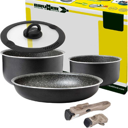 Набір посуду для кемпінгу BRUNNER з алюмінію (каструлі та сковорідки) - діаметр 20, 22, 24, 26 см, Pirate Vakublock, на 4 особи, з покриттям, легкий, високоякісний, стекується, 4+1 частина, міні діаметр 20 см (діаметр 26 см 5+2 частини)