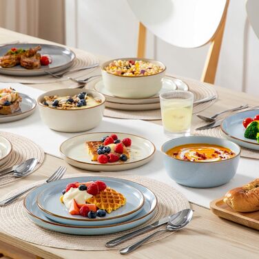 Набір посуду vancasso RENO 36 предметів: тарілки, супові тарілки, десертні тарілки, миски. Набір посуду з кераміки для 6 осіб, сучасний дизайн, безпечний для миття в посудомийній машині та розігріву в мікрохвильовій печі.