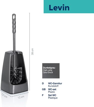 Набір для чищення унітазу Levin, щітка з контейнером, 38 см, темно-сірий