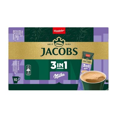 Кава розчинна Jacobs 3в1 зі сливками та цукром, стіки (12х10 шт), 120 порцій, 1.49 кг