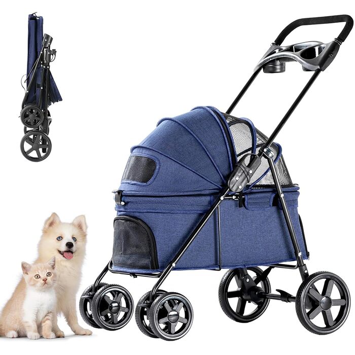 Візок для собак, складаний, переноска для тварин до 15 кг, візок для котів, блакитний