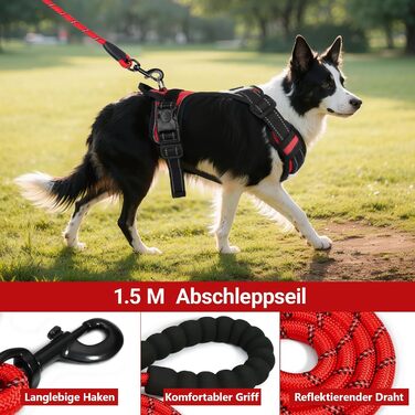 Нашийник для собак великих порід з ручкою, без обмеження грудної клітини, дихаючий, безпечний, світловідбиваючий, без поліуретану, для тренувань та активного відпочинку, Sti 2 Bau (L, червоний)