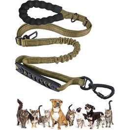 Міцна повідок для собак Robuste 1,2–1,5 м з амортизацією, 2 ручки, фіксатор для авто, чорний (хакі)