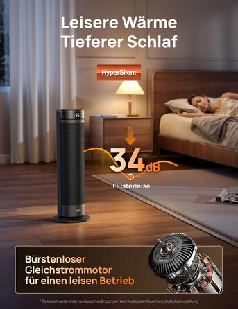 Електричний обігрівач Dreo 23 дюйми (58 см) – 2000W, тихий, з пультом, таймером, осциляцією, 5 режимів, PTC кераміка, термостат, для великих приміщень, офісу (чорний)