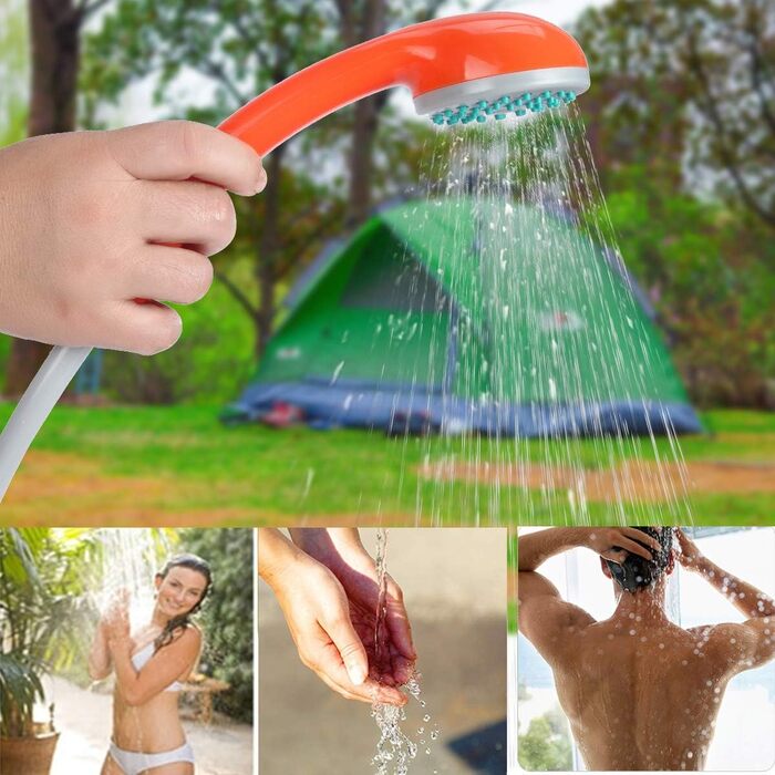 Portable Outdoor Shower Head, Shower Pump, Detachable USB Rechargeable Batteries, Pumps Water from Bucket, for Camping, Hiking, Pet Cleaning, Pet Shower, Car Washing