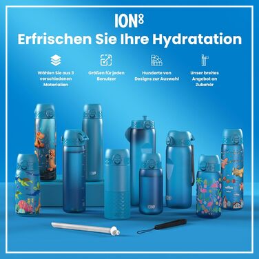 Ion8 Vacuum Insulated Stainless Steel Water Bottle, 1 Liter, 920 ml, Leak-Proof, One-Handed Opening, Secure Locking, Dishwasher Safe, Carrying Handle, Durable, Ideal for Sports and Yoga (OneTouch 2.0, Blue)
