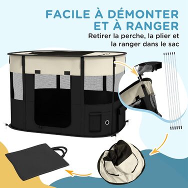 PawHut: Фрейлауф для собак з Оксфордської тканини, 94x74x60 см, кремово-білий та чорний