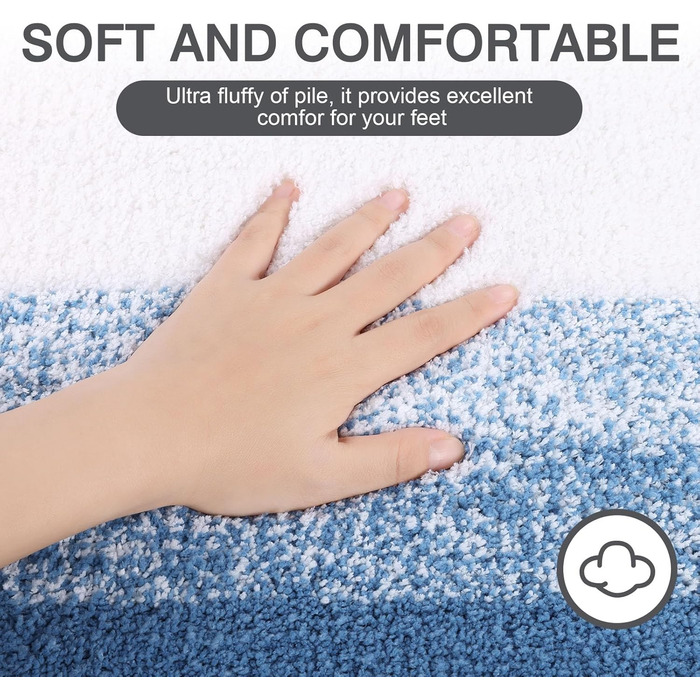 Super Soft Microfiber Bath Mat - Absorbent Non-Slip Bathroom Rug - Washable Shower Mat - 60x90cm Blue