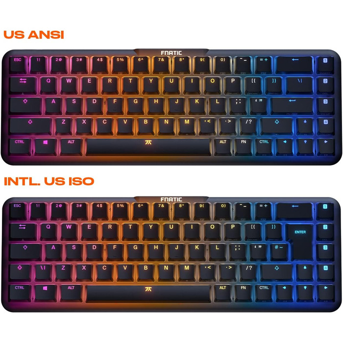 Механічна ігрова клавіатура Fnatic Gear STREAK65 LP з RGB-підсвічуванням, Speed Silver перемикачі, компактний формат 65%, QWERTZ (DE)