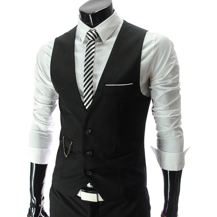 Чоловічий піджак-жилет Business Weste Slim Fit, чорний/сірий, великі розміри, V-подібний виріз, для офісу та роботи