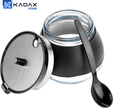 Цукорниця KADAX з ложкою, 270 мл, контейнер для цукру з порошковим покриттям, 9x9 см, цукророзсипник у 2 кольорах, дозатор для спецій з кришкою для чаю, цукру (Чорний)