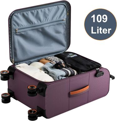 Чемодан великий 78x48x30 см, тканинний, Troey - ваговою, з 4 колесами та відділенням для аксесуарів, ручна поклажа, 109 літрів, червоний