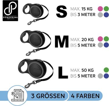 Рулетка для собак DOMOPRIMA, 3 розміри (S, M, L), 4 кольори (сірий, блакитний, зелений, рожевий) з відбиваючим ремінком. Зелена рулетка, розмір L