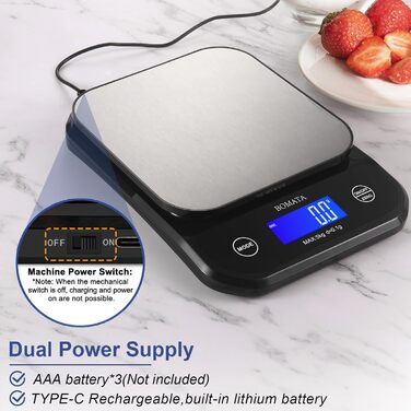 Кухонні ваги BOMATA з нержавіючої сталі, IPX6 водонепроникні, 0.1г точність, 5кг, з підсвічуванням, для їжі, приготування та випічки, білі