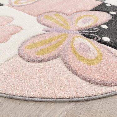 Paco Home Rug Children's Room Boy Girl Kids Rug Play Rug Short Pile Rainbow Farm Unicorn Butterfly Rabbit, Size: Ø 200 cm Round