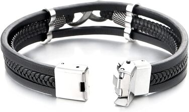 Браслет шкіряний Coolsteel&Beyond Infinity, плетінка з нержавіючої сталі, срібний/чорний