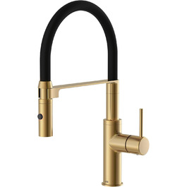 Кухонний змішувач Lenz NALU - матовий золотий, гнучкий вилив, 2 режими, економія води, антифрегат, монтаж зверху, артикул 46070422