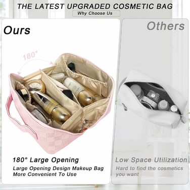 Жіноча косметичка для подорожей з великим об'ємом, водонепроникна, з перегородками, органайзер (кремовий абрикос) (рожевий пудра)
