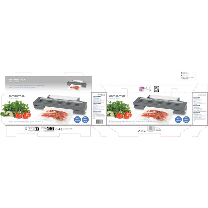Вакуумний пакувальник Emerio з топовим оснащенням: пристрій для вакуумної упаковки з 3м рулону фольги + 5 шт. пакетів (20x30 см), з кріпленням для рулону фольги + різером, для фольгованих пакетів до 30 см шириною, 120 Вт