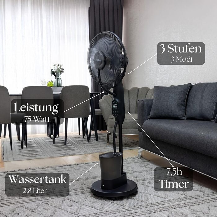 3-в-1 Вентилятор з водяним охолодженням, кліматизатор, очищувач повітря - Aircooler Tower Fan Vader Black