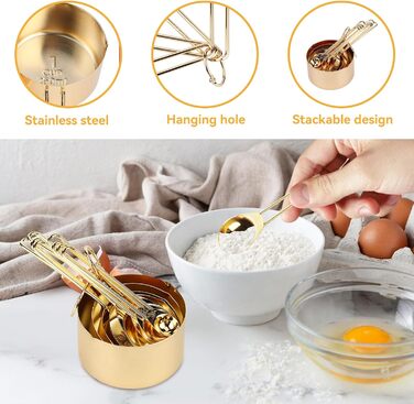 Мірний набір кухонних ложок та мірних стаканів з нержавіючої сталі, 4 шт. для сухих та рідких інгредієнтів, для випічки та приготування їжі