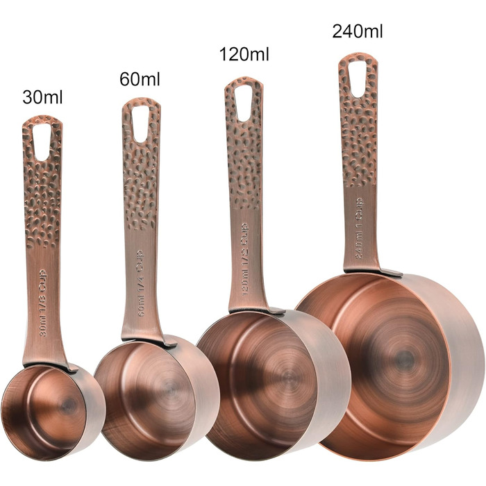 Smithcraft Measuring Cups and Spoons, Copper-Plated 10-Piece Stainless Steel Set - 4 Measuring Cups and 5 Measuring Spoons with Leveler for Baking and Kitchen