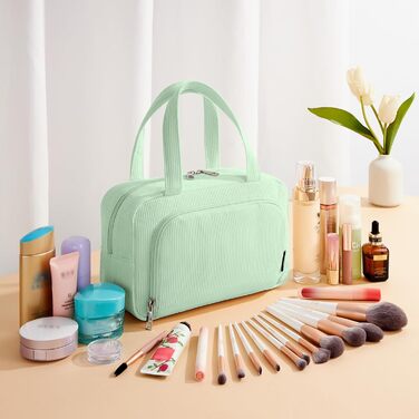 Косметичка жіноча Kalidi з багатьма відділеннями та відділенням для пензликів, велика, для подорожей, зелена (м'ятна)
