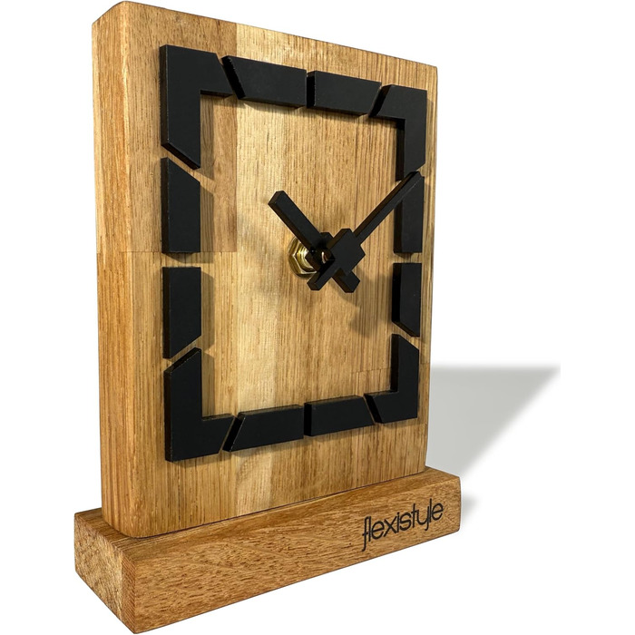 FLEXISTYLE Modern Stand Clock Small Wood Oak Living Room Bathroom, Black/Oak, Black (Style 9)