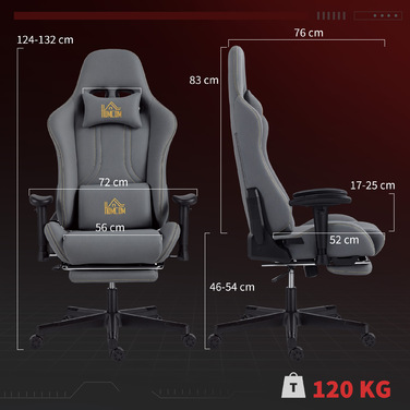 Крісло ігрове HOMCOM з ергономічною підтримкою спини, 3D-підлокітниками, регулюванням та роликами, з поперековою підтримкою, сірого кольору