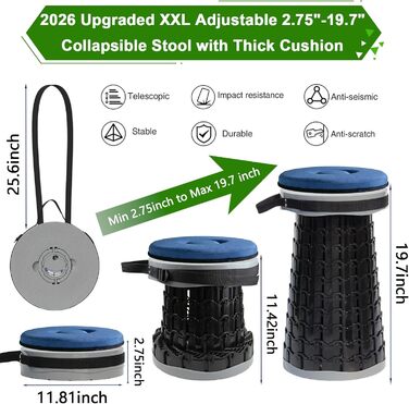 Складний стілець Upgrade XXL з подушкою, сірий. Міцний, для дорослих, вантажопідйомність 1000 фунтів, для кемпінгу, подорожей та активного відпочинку