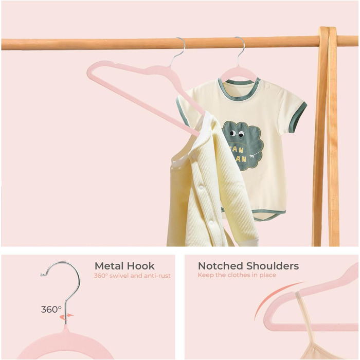 Дитячі вельветові вішалки ManGotree, 14 шт. Рожеві. Вішалки для одягу, плащів, костюмів, сорочок, штанів. 35 см, преміум-якість