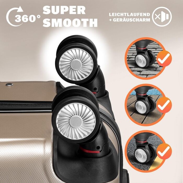 Набір валіз Monzana 3шт Exopack TSA, колір шампань: M, L, XL, жорсткий корпус, гелеві ручки, 4 колеса, телескопічна ручка