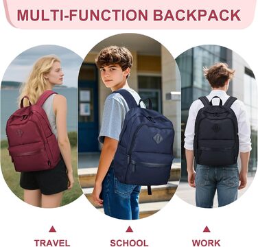 Рюкзак RAVUO для чоловіків та жінок, 15.6 дюймів, водонепроникний, для підлітків, для школи, подорожей, роботи, чорний, бордовий